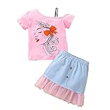 LROSEY Kleinkind Baby Mädchen Jean Rock Set Off Shoulder Kurzarm T-Shirt Bluse Tops + Unregelmäßige Mesh Saum Denim Rock 2Pcs Sommer Herbst Kleidung O