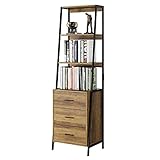 2er Standregal Bücherregal mit Ablagen und Schubladen Leiterregal aus Holz Metallrahmen Bücherschrank für Arbeitszimmer Wohnzimmer Büro Office Vintage 51x40x175