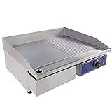 T-CAT Grillplatte elektrisch Elektrogrill Gastronomie Grillfläche (glatt & geriffelt; 55 x 35 cm ), Temperatur von 50-300 °C mit Spritzschutz und Fettauffangschub