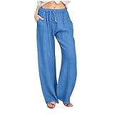 Damen Leinenhose Weite Hose Bequeme LäSsige Yogahosen Lange Gymwear Outdoor Jogginghosen Lockere Leichte Home-Casual-Hose Leinen Baumwolle Gummibund Mit Drawstring F