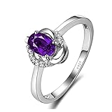 KnSam Damen Ring, Verlobungsringe Für Damen 925 Silber Blume Silber Ring Kostenlos Gravurservice Frau Ring Mit Lila Zirkonia Ehering Sterling Silber Silber B