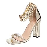 RTPR Damen Riemchensandaletten Quadratischer Absatz mit Kreuzriemen, Lässig Einfarbig Transparent Hochzeit Pumps Lässig Urlaub Formelle Schuhe High Heels Pumps für Party