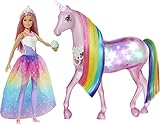 Barbie GWM78 - Dreamtopia Magisches Zauberlicht Einhorn mit Berührungsfunktion, Licht und Sound, Puppen Spielzeug und Puppenzubehör ab 3 Jahren, Reduzierte Verpackung