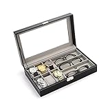 Aufbewahrungsgeschenke Uhrenbox Schmuckhülle Und 3 Stück Brillenspeicher- Und Multi-Sonnenbrillen-Gläser Display Case Organizer Graues Nylon (Color : Black, Größe : 20 * 35 * 8cm)