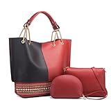 YOUNXSL Handtasche Damen Niet Shopper Schultertasche Ketten Umhängetasche PU Leder Henkeltaschen Brieftasche 3-teiliges Set R