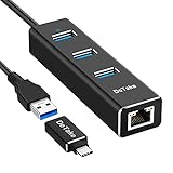 USB 3.0 Hub, Aluminium USB Hub with 3 Ports, RJ45 Gigabit Ethernet LAN Network Adapter, USB C Adapter for Chromebook Windows 7/8/10 Mac Laptops Ultrabooks PC and Other Devices (Black)