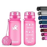 MAIGG Trinkflasche Mädchen Kinder Auslaufsicher mit Zeitmarkierung und Filter, Tritan Fahrradflasche Wasserflasche Rosa 12oz/350ml, BPA-frei Water Bottle, Trinkflaschen kohlensäure geeig