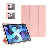 Hülle für iPad Air 4th Generation 10,9 Zoll 2020 / iPad Pro 11 3rd Gen 2021, stoßfeste Hybrid-Hülle [transparente Rückseite + TPU-Stoßfänger] Auto Wake/Sleep Folio mit Stifthalter - Pink