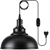 Industrielle Pendelleuchte mit Schalter und Stecker, Vintage Dimmbar Metall Esszimmerlampe, Hängeleuchte Kit mit 4.5m Kabel, DIY Schwarz Hängelampe, für Kücheninsel, Esstisch, Cafe, Bar, E27 Max.40W