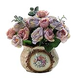 XiYou Künstliche Rose Vintage Seidenblumenvase Blumengesteck Bauernhaus Familie Schreibtisch Center Hochzeit Innendek