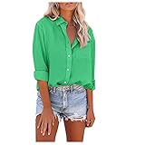 Bluse Damen Oversize Button Down Hemd Langarmshirt Casual Tunika Longshirt Einfarbig Cardigan mit Knopf Damenmode Einfarbig Lose Knopf Langes Hemd Baumwolle Damen Freizeit Top T-Shirt Top