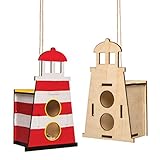 Baker Ross Vogelhaus-Bastelset „Leuchtturm“ aus Holz (2 Stück) – Vogelhäuser für Kinder zum Bemalen und Dek