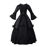GRACEART Damen Langarm Mittelalter Kleid Gothic Viktorianisches Renaissance Maxi Kostüm (schwarz, XXL)