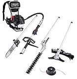 Scheppach 5904805903 Backpacker 4 in 1 = Motorsense, Rasentrimmer, Heckenschere, Hochentaster | Benzin Multitool mit 2 Taktmotor und 51,7 cm³ auf „Rucksack“ | 1,3 kW (1,8 PS), 16,5 kg