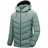 Herren Winterjacke mit abnehmbarer Kapuze Puffer Jacke Männer Fleece Full Zipper Warm Dicker Mantel, D-Grün, X-Larg