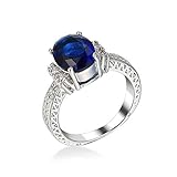 Banemi Zierlicher Ring Damen Versilbert, Ring Zeigefinger Damen Blau Zirkonia Kissenschnitt Damen Partyschmuck Größe 52 (16.6)