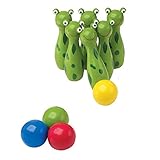 Small Foot 2020092 foot 8166 Kegel „Frosch“ aus Holz, mit 6 Kegeln und 4 Kug