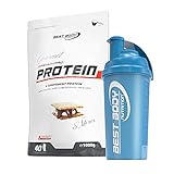 1kg Best Body Nutrition Gourmet 4 Komponenten Protein Eiweißshake - Set inkl. Protein Shaker / Gratiszugabe (Chocolate Cookie Wafer, Best Body Shaker - Blau)