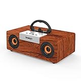 Smalody Retro Bluetooth-Lautsprecher, 50 W tragbare kabellose Holzlautsprecher 12 Stunden Spielzeit, kraftvoller Bass, TF-Karte, USB-Wiedergabe - Lautsprecher für Party, O