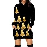 Weihnachtskleid Damen Vintage Langarm Sexy Party Kleider Weihnachts Kostüm Cartoon Drucken Oberteil Langarmshirt LäSsig Sweatshirt FrüHling Herbst Winter Shirts Festliche Geschenk 2021 N