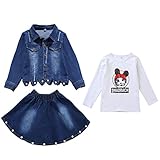 L PATTERN Kinder Mädchen 2tlg Jeans Anzug Bekleidungsset Zweiteiler Freizeitanzug Outfit-Set(Jeansjacke+Jeansrock), 146-152
