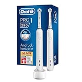 Oral-B PRO 1 290 Doppelpack Elektrische Zahnbürste/Electric Toothbrush für eine gründliche Zahnreinigung, 3 Putzprogamme, Drucksensor & Timer, 1 Sensitive Clean Aufsteckbürste, weiß