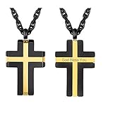 PROSTEEL Herren personalisiert Halskette Schwarz & Gold zweifarbig Kreuz Anhänger mit Name Texte Gravur Bicolor Religiöser Modeschmuck für Männer Jungen Geburtstagsgeschenk