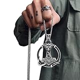 WYNWJ Herren Dominierende Halskette Mythologie Wikinger Drachen Totem Thor Thor's Hammer Anhänger Halskette Athor Hammer Doppelseitig Kreisförmig, Halskette Für Männer Handgemachte Schmuck/70Cm(28In)