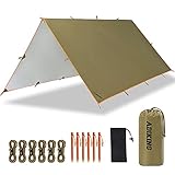 ADIKING Camping Zeltplane 3,2m x 3m wasserdichte Tragbare Tarp für Hängematte Leicht Anti-UV Regenschutz Sonnenschutz für Camping Wandern Outdoor-aktivitäten (Braun)