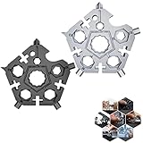 Snowflake Multi Tool,23-In-1 Snowflake Multi Tool,Carbon Steel Multifunctional Pentagonal Snowflake Wrench,Tool for Camping Travel Outdoors Portable,7mm Thickening,with Keyring (Black+silver)