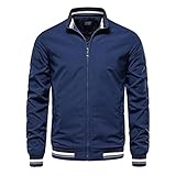 Ying Sweatjacke Herren Frühling Herbst Klassisch Farbabstimmung Verdickung Herren Motorradjacke Slim Fit Stehkragen Mit Zip Outdoor Winddicht Männer Übergangsjacke A-Blue M