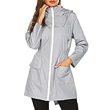 Lomelomme Lang Regenjacke Damen mit Kapuze Regenmantel Wasserdicht Atmungsaktiv Regenparka Winddicht Windbreaker Outdoorjacken Sportjacken Winddichte Wasserabweisend ÜBergangsjack