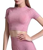 DUROFIT Damen Sport Yoga Tops T-Shirt Sportshirt Kurzarm Atmungsaktiv Elastisch für Yoga Gym Training Fitness Rosa S