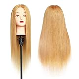 Frisierkopf, DanseeMeibr 24-27 Inch Friseurkopf 100% Echthaar Haar Professioneller Übungskopf Schminkkopf Perückenkopf Puppenkopf Trainingsköpfe Mit Halter + DIY Haare Frisuren Set(Hellbraun)