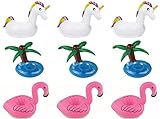 Aufblasbare Getränkehalter,Einhorn Flamingo Palm Island Aufblasbares Flaschenhalter Badespielzeug Pool Untersetzer für Bier Getränke Saft (9 Stück-(3 Palm+3Flamingo +3Einhorn))