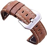 Chtom Uhrenarmband, Retro, Leder, braun, Herren, 20 mm, 22 mm, 24 mm, weiches Uhrenarmband, Metall-Dornschließe, Zubehör (Farbe: Braun / Schwarz / Schnalle, Größe: 22 mm) (Farbe: Braun, Größe: 22 mm)