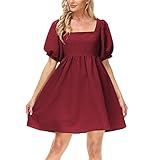 KeYIlowys Einfarbig Damenmode RüCkengurt Kleid Laterne äRmel Quadratischer Ausschnitt Taille Kurzes Temp