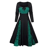 YEBIRAL Damen Übergroßes Gothic Halloween-Kleid, Festlich A-Linie Steampunk Mittelalter Langarm Elegant Skull Spitzen Kleider Halloween Kostüm Maxik