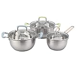 GYZCZX Kochgeschirr-Set Küchen-Edelstahlsuppe-Topf-Saucepan-Induktion Safe verdickte Topf mit Glasdeckel 3 Stück/S