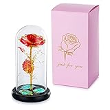Die Schöne Und Das Biest Rose In Glaskuppel LED-Lichter Kristallrose Blumen Geschenk Zum Geburtstag Jubiläum Valentinstag Hochzeit Freundin Frau F