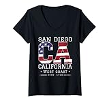 Damen San Diego Shirts Geschenke für Frauen Männer Souvenir Amerikanische Flagge T-Shirt mit V