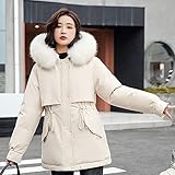 RWQRWQ Damen Freizeitjacke, Wattierte Winterjacke Und Daunenjacke, PlüSchfutter Zum Warmhalten, Schmal Geschnittener GüRtel, Windbreaker-RüCken,White-XL