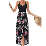 QBQZXAOSOWH Hübsche Kleider Dress Damen Frauen Kleid Plus Size Elegante Blumendruck Neckholder Backless Sleeveless Sling Kleid V-Ausschnitt Lose Lange XXXL G