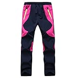 BELLOO Outdoorhose Kinder wasserdichte Softshellhose Winddichte Trekkinghose Funktionshose mit Fleecefütterung,Rosa 140