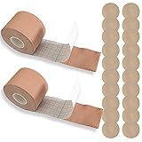 BTONGE 2 Rollen Klebe-BH Tape mit 10 Paar Nippel-Pads, DIY Lift Boob Job Busen-Tape, Stark klebender, Wasserdichter, Hochzeitskleid Rückenfreier BH für alle Cups (16,5 Fuß pro Rolle) (Nackt)