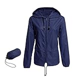 LIEIKIC Damen Softshelljacke Wasserdicht-Atmungsaktiv Leicht-Regenjacke: Mit Kapuze Dünn Faltbar Verstaubar Im Beutel Outdoorjacke Softshelljacke Winddicht Windbreaker Sportjacke Fahrrad W