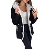 Haiorziyou Damen Winterjacke Kapuzenpullover mit Zipper Sweat Parka Jacke Fleecejacke Wintermantel Frauen Einfarbig Langarm Reißverschluss Mantel Mit Kapuze Übergroßer M