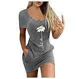 BaZhaHei Damen Strandkleider Cocktailkleid Mode Sommer Mode Bedruckte Taille Taille Kurzärmeliges Kleid V-Ausschnitt Kleid Sommerkleid Elegant Strand Freizeitkleid (3-Gray, S)