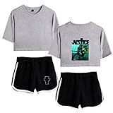 AHDSJDG Justin Bieber Sommer Damen Süß und sexy T-Shirt Kurze Hose Casual Sport Short Set T Shirts und Shorts Outfits Cosplay Lässige Zweiteilige Sportbekleidung Zweiteiliger Pyjama Weib