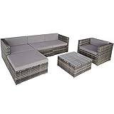 TecTake 800806 Hochwertige Luxus Polyrattan Sitzgruppe Lounge Set für Garten und Terrasse, inkl. Sitz- und Rückenkissen, Gartenmöbel Set mit Sofa, Sessel und Tisch (Grau)